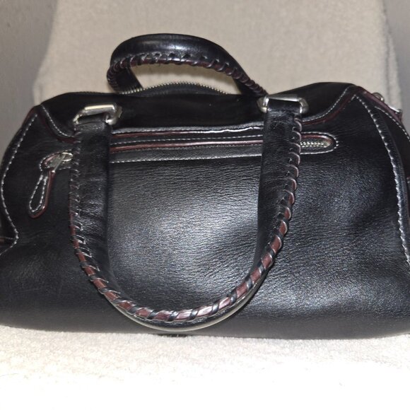 Coach Ace Satchel Black Leather with Whipstitch & Burgundy Trim - Picture 6 of 9